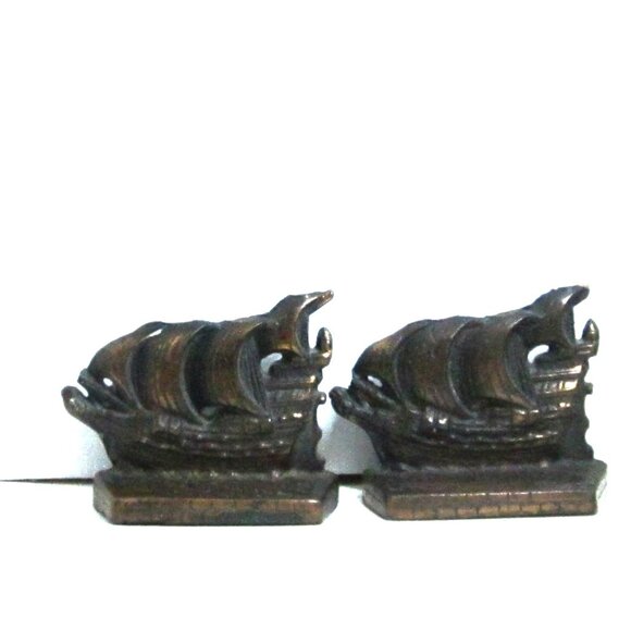 Create A Nautical Book Nook/Shelf Display Hangable Sail Ship Cast Metal Bookends - Picture 2 of 13